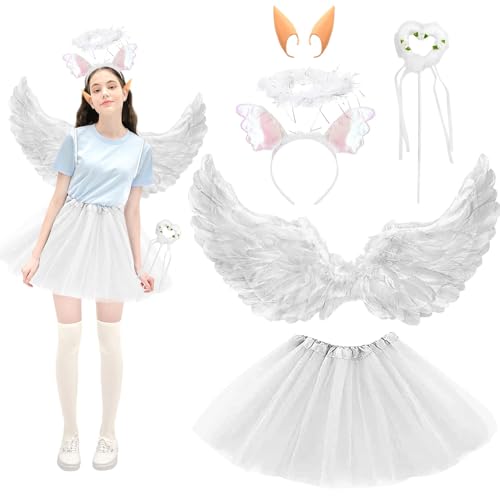 Hpbaggy Engel Kostüm Damen Kinder,mit Engel Flügel,Tüllrock weiß,Heiligenschein weiß,Engelsstab,Elfenohren,Engels Flügel Kostüm,für Karneval Fasching Kostüm,Mädchen,Erwachsene Hpbaggy Engel Kostüm Damen Kinder,mit Engel Flügel,Tüllrock weiß,Heiligenschein weiß,Engelsstab,Elfenohren,Engels Flügel Kostüm,für Karneval Fasching Kostüm,Mädchen,Erwachsene von Hpbaggy