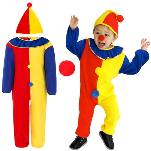 Hpbaggy 3er Clown Kostüm Kinder,Karneval Cosplay Costume für Kleinkind Junge Mädchen,mit Clown Jumpsuit,Hut und Nase,Karnevalskostüm Faschingkostüme Kinder,Clown Kostümzubehör,110~120cm Hpbaggy 3er Clown Kostüm Kinder,Karneval Cosplay Costume für Kleinkind Junge Mädchen,mit Clown Jumpsuit,Hut und Nase,Karnevalskostüm Faschingkostüme Kinder,Clown Kostümzubehör,110~120cm von Hpbaggy