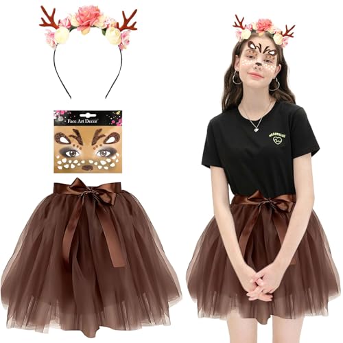 Hpbaggy Damen Geweih Kostüm,Rentier Kostüm Damen,Haarreif Rentier+Tüllrock Tutu Rock+Rentier Gesicht Tattoos,Reh Kostüm Zubehör für Fasching Karneval Halloween Geburtstag Weihnachten Cosplay Hpbaggy Damen Geweih Kostüm,Rentier Kostüm Damen,Haarreif Rentier+Tüllrock Tutu Rock+Rentier Gesicht Tattoos,Reh Kostüm Zubehör für Fasching Karneval Halloween Geburtstag Weihnachten Cosplay von Hpbaggy
