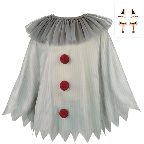 Hpbaggy Halloween Clown Umhang Set, Halloween Clown Kostüm Damen mit clown Gesichtstattoo, Horrorclown kostüm Erwachsene für halloween, Karneval, Mottoparty von Hpbaggy