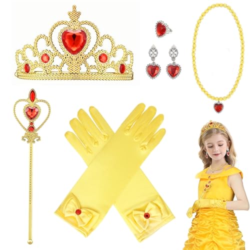 Hpbaggy Prinzessin Kostüme Zubehör,Prinzessin Kostüme Set 8 Stück,Krone+Handschuhe+Zauberstab+Halskette+Ringe+Ohrring,Mädchen Kinder Cosplay Karneval Halloween Party Verkleiden,3-9 Jahre von Hpbaggy