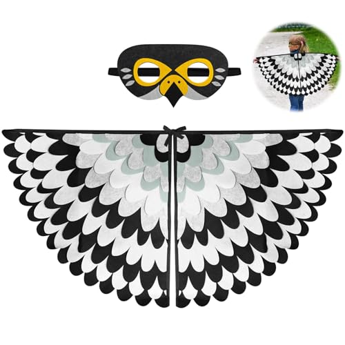Hpbaggy Kinder Vogelflügel Kostüm - Eule Umhang Mit Filz Maske für Jungen Mädchen - Halloween Karneval Cosplay Party von Hpbaggy