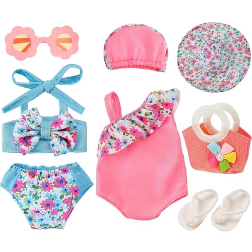 Badeanzug Puppe, mit Badeanzug Hut Gläser Pantoffeln, Badeanzug Born, Puppenkleidung Zubehör, Babypuppen schwimmset, Puppenkleidung, Schwimmpuppe für 35-45 cm von Hpbaggy
