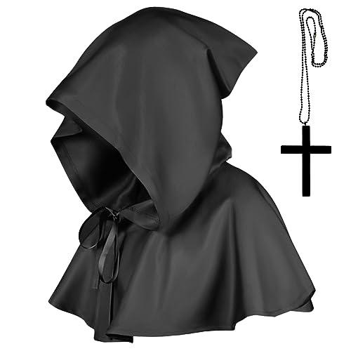 Mittelalter Kurzhaube Kapuzenmantel, Unisex Mittelalterliche Kapuze Halloween, mit Kreuz Halskette, Mittelalterliche Kapuzen Cowl, Halloween, Karneval Cosplay Kostüme für Männer und Frauen Mittelalter Kurzhaube Kapuzenmantel, Unisex Mittelalterliche Kapuze Halloween, mit Kreuz Halskette, Mittelalterliche Kapuzen Cowl, Halloween, Karneval Cosplay Kostüme für Männer und Frauen von Hpbaggy