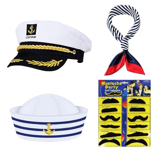 kapitänsmütze Matrosenmütze,Marine Hut Kapitän Accessoires,Yacht Kapitän Hut,Kapitänsmütze Kostüm Set,Yacht Kapitän Mütze,Mütze Unisex Seemann Kapitän Hat,für Karneval Mottoparty Partys Cosplay von Hpbaggy