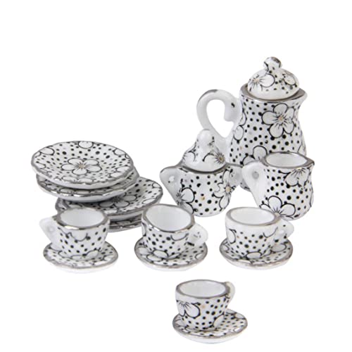 15pcs 1:12 Skala Antikes Miniaturporzellan Tee Sets Dolls House Accessoires Tasse Set Essblummuster für Kinder von Hperu