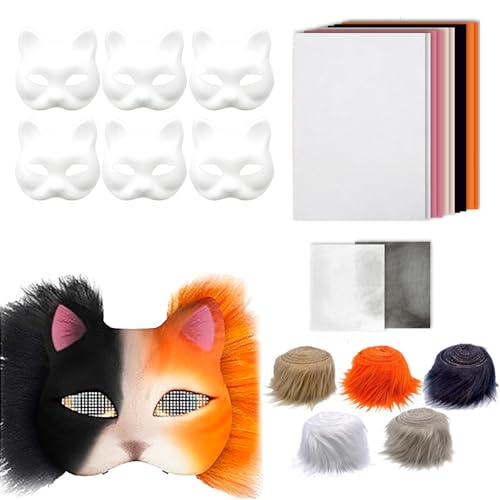 1pc Cat Mask Therian Kit Realistische leere halbe Gesichts -Katzenmaske mit Filzstoff Plüsch Faux Pelze Augennetz für Cosplay -Party von Hperu