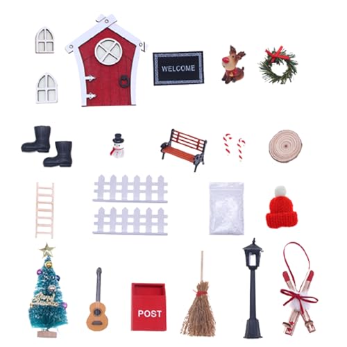 24PCS/Set Dollhouse Weihnachtsdekorationen, DIY Miniatursimulation Feen -Tür - Süßes Cartoon -Dollhouse -Möbel zum Thema Cartoon von Hperu