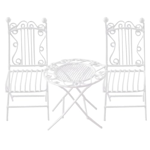3pcs Metal Doll House Bistro Set, Holzpuppenhausmöbel Realistischer Puppenhaustisch und Stühle 3pcs Metal Doll House Bistro Set, Holzpuppenhausmöbel Realistischer Puppenhaustisch und Stühle von Hperu