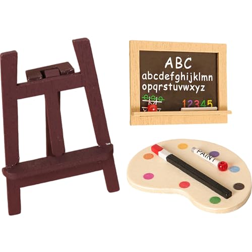 3pcs Miniaturpuppenhauszubehör, Naturholzmalwerkzeugwerkzeug Set DIY -Staffelei Ölgemälde für Doll House Dekoration von Hperu
