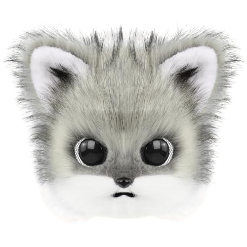 Fursuit Kopf mit Ohren und realistischem Haar, tragbarer Cartoonish Halloween Pelry Mask Cat Cosplay Requisiten 12x12, Grau von Hperu