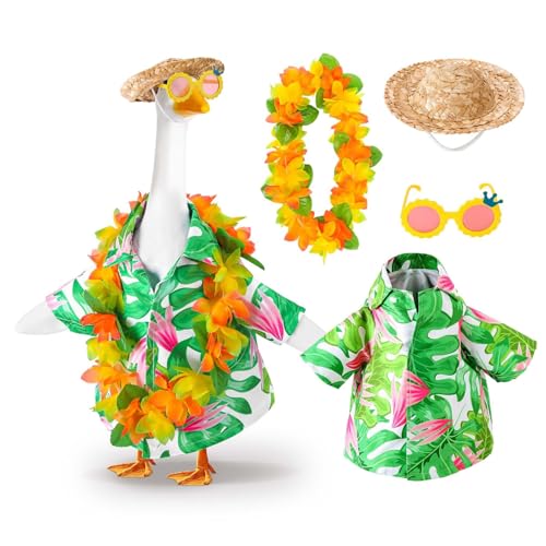 Gäste -Outfits, Yard Goosen -Outfits umfassen Hawaiian Hemd & Strohhut & Kranz und Sonnenbrille für Garten, Veranda, Rasen, Terrasse Kleidung Gäste -Outfits, Yard Goosen -Outfits umfassen Hawaiian Hemd & Strohhut & Kranz und Sonnenbrille für Garten, Veranda, Rasen, Terrasse Kleidung von Hperu