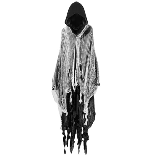 Halloween Umhang mit Haube Vintage Sensenreaper Horror mittelalterlicher Renaissance Hexe Geisterkostüm für Erwachsene von Hperu