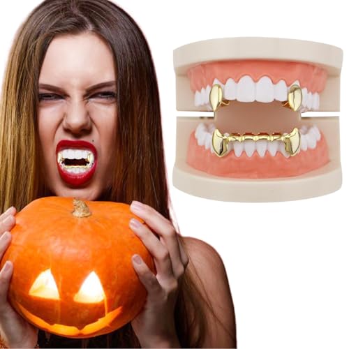 Hperu 1Set Golden Glossy Vampire Zähne Reißzähne für Cosplay -Top & Bottom -Zähne Halloween Kostümzubehör für Männer und Frauen, Vampire Hperu 1Set Golden Glossy Vampire Zähne Reißzähne für Cosplay -Top & Bottom -Zähne Halloween Kostümzubehör für Männer und Frauen, Vampire von Hperu