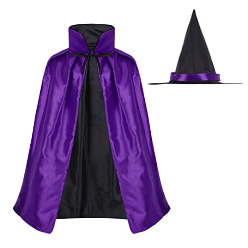 Hperu 1pc Kids Witch Cape mit Hut, Doppelseite Vampire Umhang Unisex Halloween Cosplay (27, 5, Schwarz/Lila) von Hperu