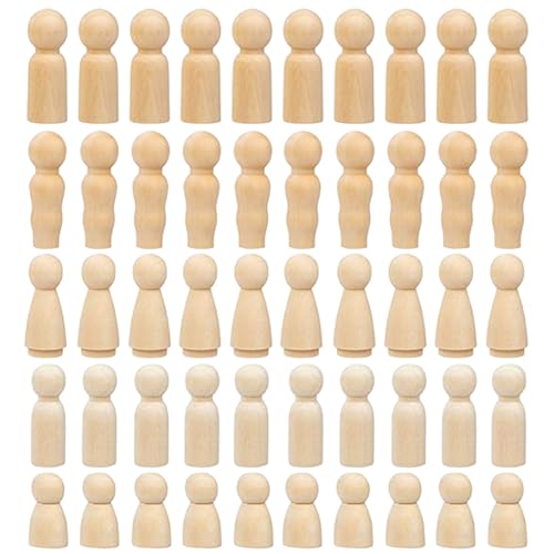 Hperu 50pcs unvollendete Peg -Puppen, hölzerne DIY -Handwerksfiguren für Malerei, Kunstprojekte und Wohnkultur (Verschiedene Größen) von Hperu