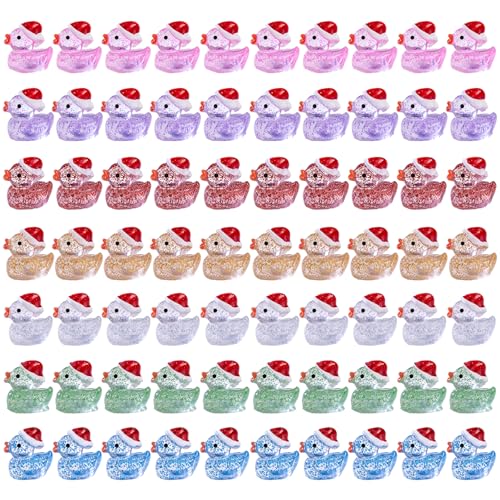 70pcs Mini Harz Enten, im Dunkeln mit Weihnachtshut, farbenfrohe leuchtende dekorative Enten für Fairy Garden Aquarium Dollhouse von Hperu