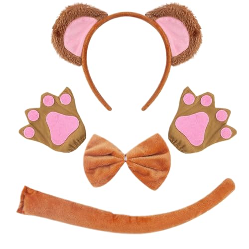Hperu Affenkostüm, 4pcs Monkey Kostüm Kinder Volles Set Braun mit Ohren, Fliege, Handschuhen, Schwanz (One Size) Anzug von Hperu