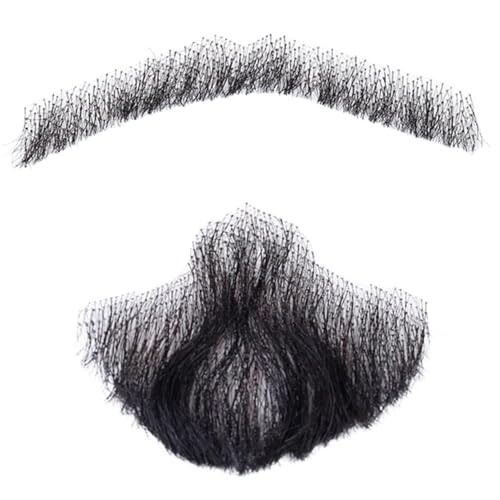 Hperu Bart menschliches Haar realistisch, unsichtbar Schnurrbart Gesichtshaarkostüm Spitze Bart für Männer Halloween Cosplay Party Style 3 von Hperu