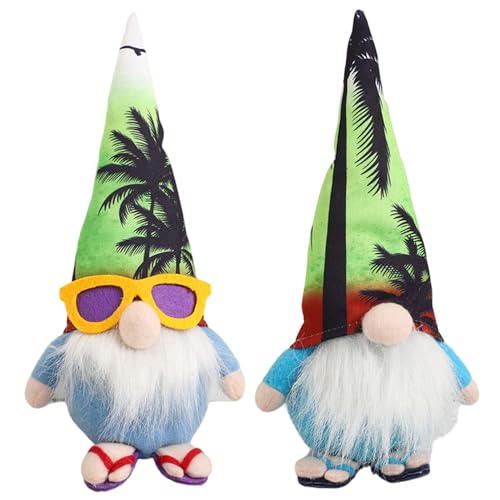 Hperu Beach GNOME 2pcs Sommer GNOME, 10 niedliche Plüsch Beach Gnom Sonnenbrille Zwergfiguren tragen Flip-Flops Hawaiianische Ornamente für Home Bauernhausdekor, Plüsch Gnomes von Hperu