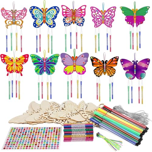 Hperu DIY Wind Chime Kit, hölzerne Schmetterling Kunsthandwerk Ornamente zum Malen für Frühling Ostern Kunst Aktivität Geburtstagsdekoration Hperu DIY Wind Chime Kit, hölzerne Schmetterling Kunsthandwerk Ornamente zum Malen für Frühling Ostern Kunst Aktivität Geburtstagsdekoration von Hperu