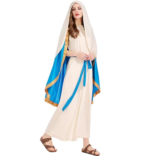 Hperu Größe S Weihnachtskostüm für Frauen, religiöse Jungfrau Maria mit Rock Cape Headscarf Belt für Weihnachtskirche Spiel Cosplay von Hperu