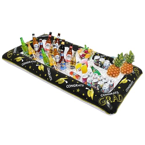 Große schwimmende Tablett für Pool, aufblasbare schwimmende Getränkehalter Erfrischungstisch Tablett für Pool, Strand, Wasserparty -Ecor, Schwarz, 51 x 24 x 5, 5 Zoll von Hperu