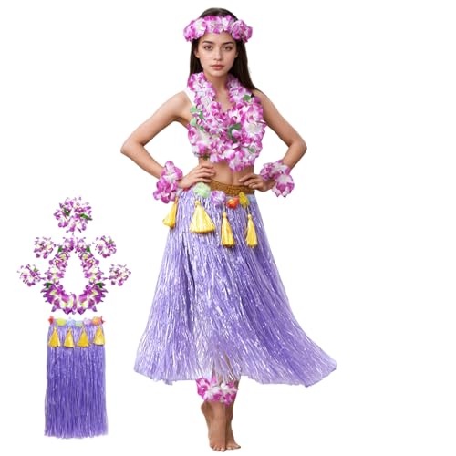 Hperu Hawaiianische Grasrock für Frauen mit Armband und Stirnband, Kostüm für Strandpartys und Auftritte Hperu Hawaiianische Grasrock für Frauen mit Armband und Stirnband, Kostüm für Strandpartys und Auftritte von Hperu