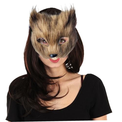 Hperu Katzenmasken, Therian Maske Halbgesichts Purry Maske Halloween Foxes Maske mit elastischer Band Cat Maske Therian Ausrüstung für Cosplay, Halloween-Party, Masquerade-Kostüm Brown Hperu Katzenmasken, Therian Maske Halbgesichts Purry Maske Halloween Foxes Maske mit elastischer Band Cat Maske Therian Ausrüstung für Cosplay, Halloween-Party, Masquerade-Kostüm Brown von Hperu