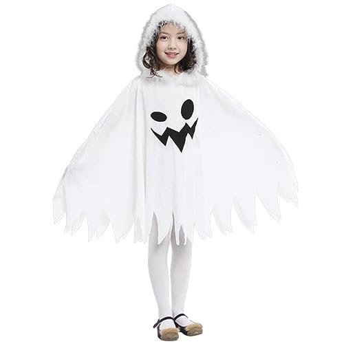 Hperu Kleinkind Ghost Kostüm, Größe L Kapuze-Print Halloween Cape für Jungen Mädchen Cosplay, 120-130 cm, Kleinkind Ghost Kostüm, Baby von Hperu