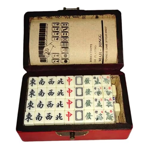 Hperu Mini Mahjong -Set, tragbare chinesische Fliesen -Set mit 2 Ersatzfliesen, 2 Würfel und Tragetasche für die Reise von Hperu
