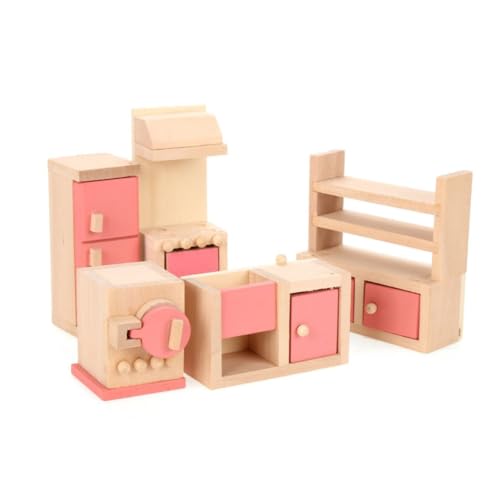 Hperu Miniatur Holz Küche Set Spielzeug Haus Mini Küchenmöbel Spielzeug Mikrozubehör Kinder Puzzle von Hperu
