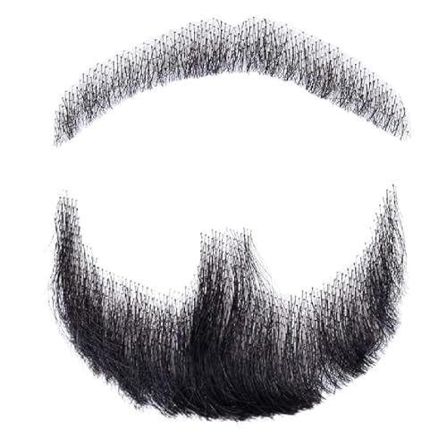 Hperu Realistischer Bartbarb, der gefälschte Bart menschliches Haar realistischer Bart gefälschter Schnurrbart unsichtbarer gefälschter Gesichtshaarkostüm Bart Spitze Bart für Männer Cosplay, Schwarz von Hperu