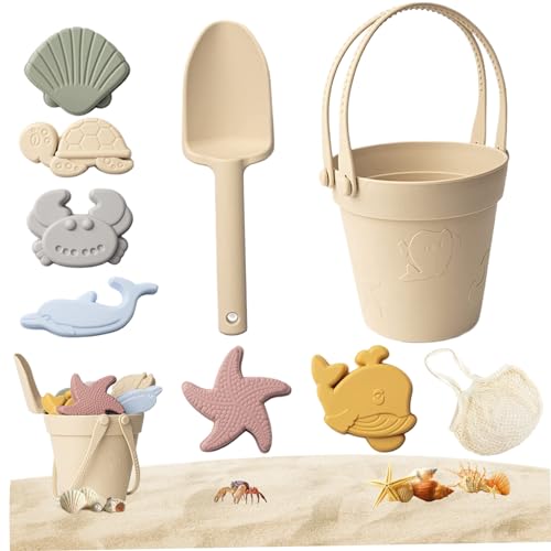 Hperu Sandspielzeug, 8 Stück Silikon Strandspielzeug für Kinder, sicheres wasserdichtes Sandspielset mit Schaufeleimer & Formen, reisefreundliches Sommerspielzeug im Freien, Beige Hperu Sandspielzeug, 8 Stück Silikon Strandspielzeug für Kinder, sicheres wasserdichtes Sandspielset mit Schaufeleimer & Formen, reisefreundliches Sommerspielzeug im Freien, Beige von Hperu