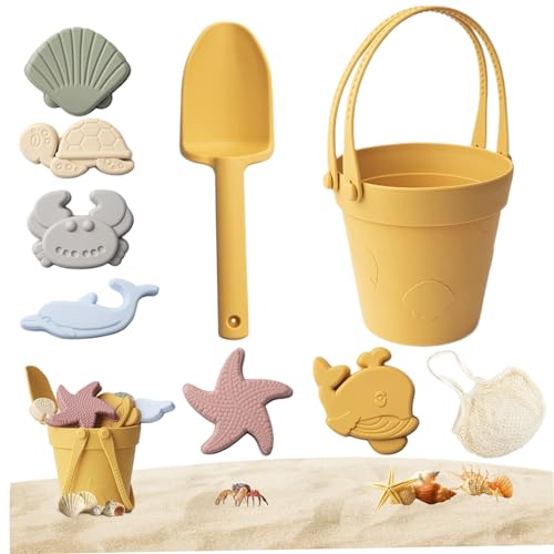 Hperu Sandspielzeug, 8 Stück Silikon Strandspielzeug für Kinder, sicheres wasserdichtes Sandspielset mit Schaufeleimer & Formen, reisefreundliches Sommerspielzeug im Freien, Gelb Hperu Sandspielzeug, 8 Stück Silikon Strandspielzeug für Kinder, sicheres wasserdichtes Sandspielset mit Schaufeleimer & Formen, reisefreundliches Sommerspielzeug im Freien, Gelb von Hperu