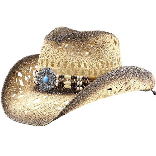 Hperu Tan Cowboyhut Stroh Western mit dekorativen Bands formbarer Rand für Frauen Männer Strand Sonne Hperu Tan Cowboyhut Stroh Western mit dekorativen Bands formbarer Rand für Frauen Männer Strand Sonne von Hperu