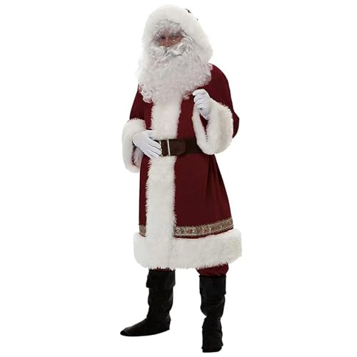 Hperu Weihnachtskostüm: l Größe Santa Kostüm für erwachsene Männer, Deluxe -Anzug mit Kleidung, Bart & Perücke, Hut, Stiefel - warmes bequemes Outfit für die Weihnachts -Cosplay -Party von Hperu