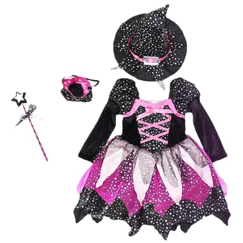 Kleinkind -Hexenkostüm für Mädchen, 110 cm enthält Light -up -Kleid, Zauberstab, Hut und Tasche für Halloween Cosplay -Party von Hperu