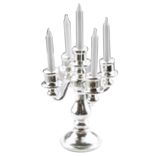 Miniaturpuppenhaus Kerzenhalter Kerzenstick Mini Kerzenspiel -Szene Model Accessoires Silber von Hperu
