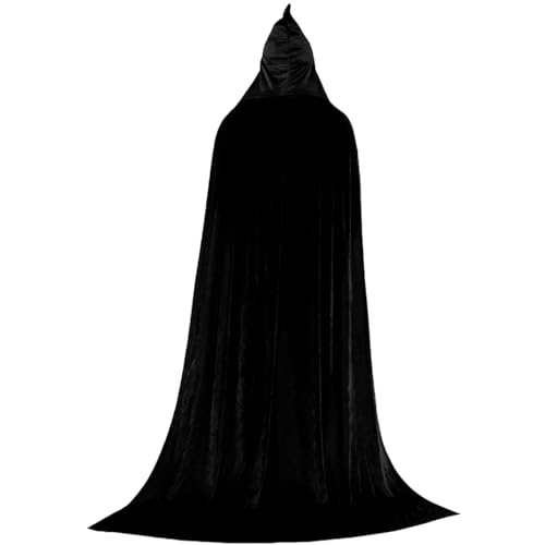 Schwarzes Umhang mit Motorhaube in voller Länge goldener Samt Hexen Umhang Vampire Wizard Robe für Männer Frauen Cosplay Halloween Kostüm L. von Hperu