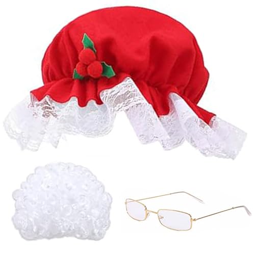 Weihnachtskostüme 4 PCs/Set Mrs Claus Kostüm umfassen weiße Perücke, roter Weihnachtshut, Brille, Haarnetz Einer Größe Old Lady Kostüm für Erwachsene Cosplay Weihnachtskostüme 4 PCs/Set Mrs Claus Kostüm umfassen weiße Perücke, roter Weihnachtshut, Brille, Haarnetz Einer Größe Old Lady Kostüm für Erwachsene Cosplay von Hperu