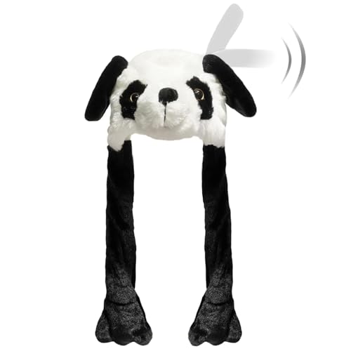 Hpfulseazn Plüschtiermütze, beweglich, tanzend, Ohrenklappe, beweglich, flauschige Kappe (Panda) von Hpfulseazn