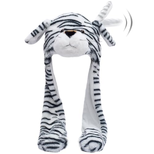Ohrenschützer, springend, warm, Plüsch, Tiermütze, beweglich, tanzend, Ohrenklappen, beweglich, flauschige Kappe (Tiger, Schwarz und Weiß) von Hpfulseazn