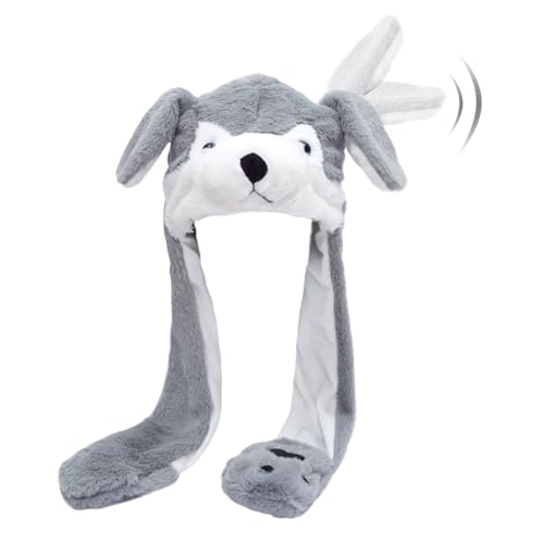 Plüschtierhüte mit beweglichen Ohrenklappen, beweglich, flauschige Kappe mit Ohrenklappen (grauer Husky) von Hpfulseazn