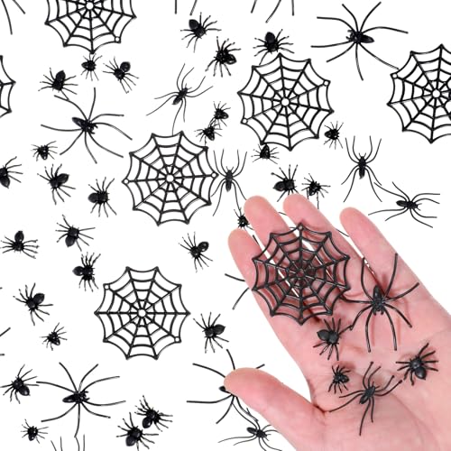 120 Stück realistische Kunststoff-Spinnen, Mini-Spinnen, Halloween-Insekten-Streich-Requisiten, lustige Halloween-Party-Dekorationen, Witz-Streichspinnen für Halloween-Verzierungen, Heim-Partyzubehör 120 Stück realistische Kunststoff-Spinnen, Mini-Spinnen, Halloween-Insekten-Streich-Requisiten, lustige Halloween-Party-Dekorationen, Witz-Streichspinnen für Halloween-Verzierungen, Heim-Partyzubehör von Hpmjz