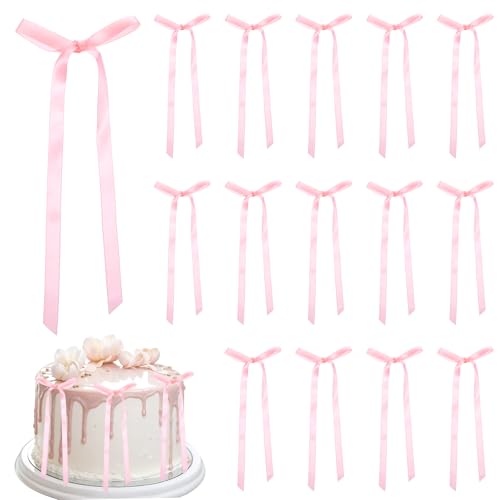 50 Stück Schleifen Kuchendekoration Rosa Schleifen Cupcake Picker Hochzeitstag Kuchen Dekorationen Bowknot Cupcake Toppers Torten Satinband für Geburtstag Hochzeit Jahrestag Babyparty von Hpmjz
