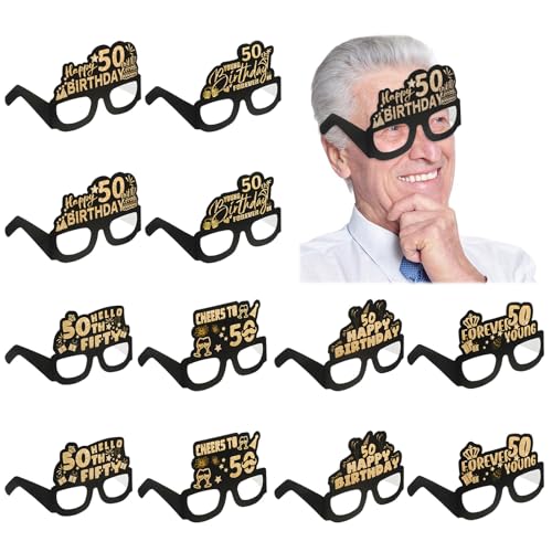 Hpmjz Papierbrillen zum 50. Geburtstag, Dekoration zum 50. Geburtstag, Schwarz / Gold, lustige Brille, Vintage-Foto-Requisiten, 50. Partyzubehör für Männer und Frauen, 12 Stück Hpmjz Papierbrillen zum 50. Geburtstag, Dekoration zum 50. Geburtstag, Schwarz / Gold, lustige Brille, Vintage-Foto-Requisiten, 50. Partyzubehör für Männer und Frauen, 12 Stück von Hpmjz