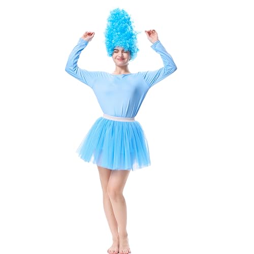 3-teiliges hellblaues Tutu-Tüllrock, Fee, flauschiger Ballerina-Rock, Kostüm mit Bienenstock-Perücken, Halloween-Kostüm (Blau, L) von Hqroidd