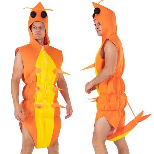 Garnelenkostüm für Erwachsene, Krebse, Meerestiere, Einteiler, Ozean, Tier, Fisch-Kostüm, Halloween-Outfit für Männer und Frauen, lustiges Cosplay von Hqroidd