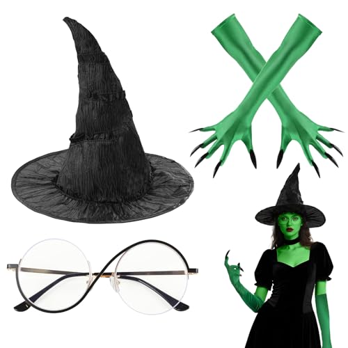 Hexenumhang für Erwachsene, Kostüm mit Hut, Handschuhen, Brille, 4 Stück von Hqroidd